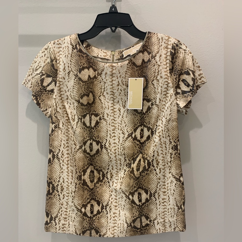 NWT Michael Kors Feather Tan Snakeskin Blouse sz 4